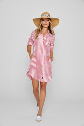 LAURENK – Linen Tunic 3/4 Sleeves Flared Cut – Women – White/Strawberry